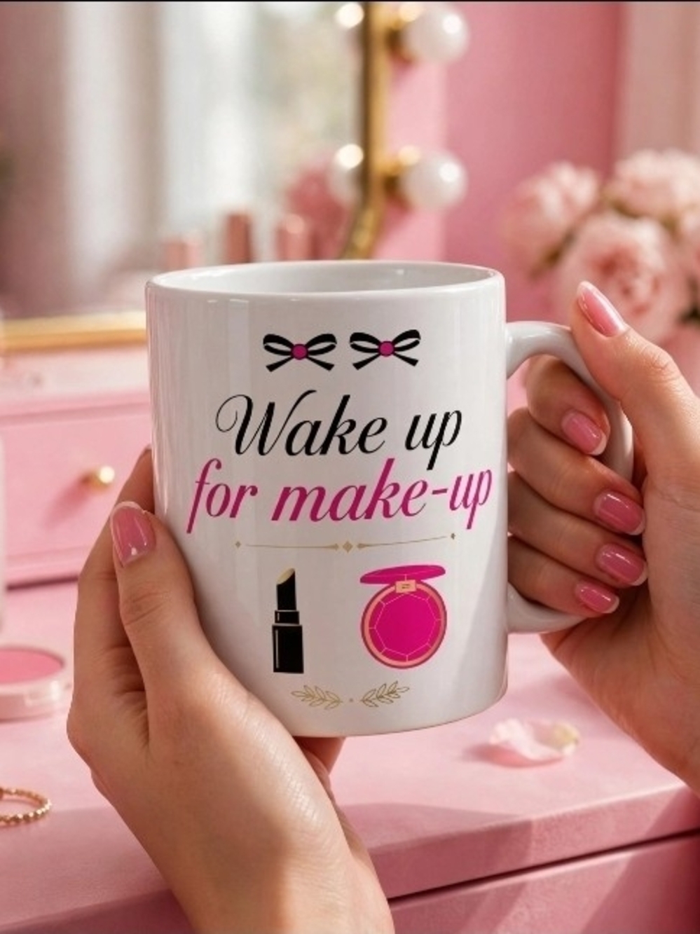 Wake Up for Make-Up Pink Ceramic Mug - Women Makeup 11oz